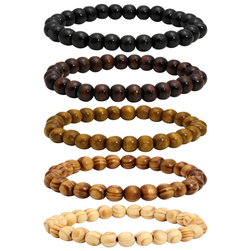 MILAKOO 5 Pcs 8mm Wood Beads Bracelet for Men Buddha Bracelet Elastic - Image 1